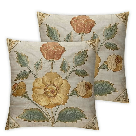 COMIO  Designer Throw Pillow Covers for Couch,Vintage French Pillows Cover with Daisy Floral Pattern,Beige Luxury Farmhouse Decorative Square Cushion for Bed,Living Room,Outdoor 2pc