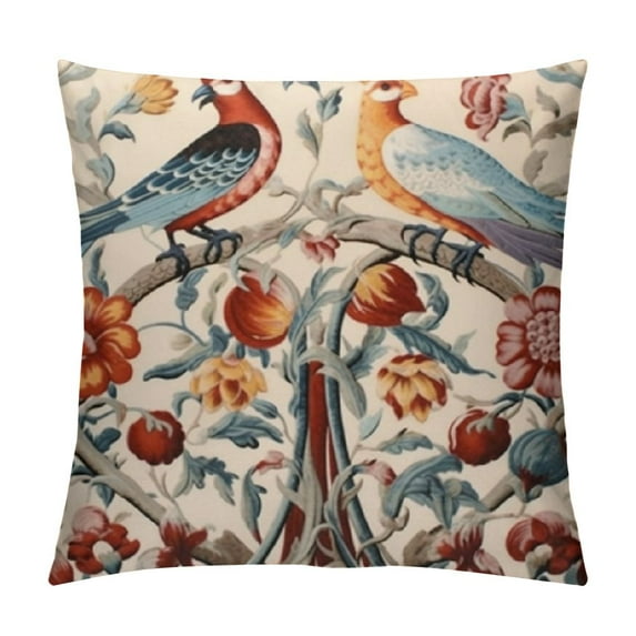 COMIO Designer Vintage Throw Pillow Covers,Red Soft Lumbar Pillows Cover with Birds Floral Pattern,Rectangular Farmhouse Decorative Pillowcases for Couch Bed Living Room Outdoor