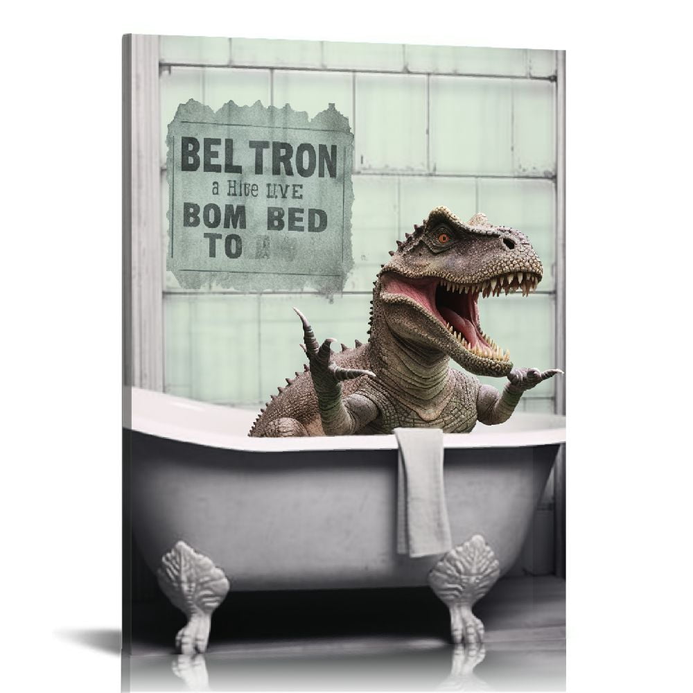 COMIO Dinosaur Bathroom Wall Art Funny Animal in Bathtub Pictures Wall ...