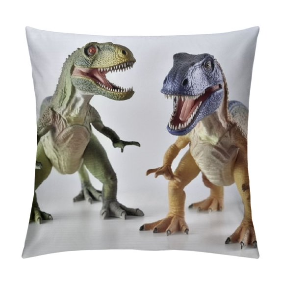 COMIO Dinosaur Throw Pillow Cushion Cover, Tyrannosaurus Rex Pair Facing Off Ferocious Creatures Prehistoric Predators, Decorative Square Accent Pillow Case, Brown Ivory