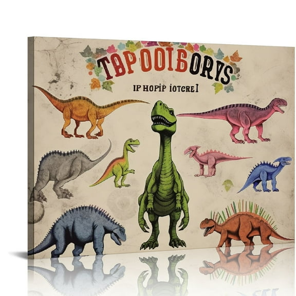 COMIO Dinosaur Wall Art Cute Dinosaur Pictures Wall Decor for Boy Room Colorful Dino Canvas Painting Prints Boy Nursery Art Framed Artwork for Kids Bedroom Living Room Bathroom 20x16in