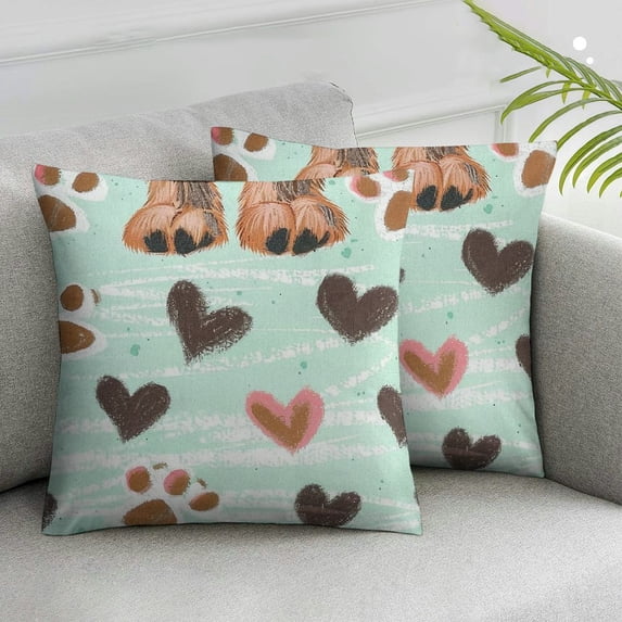 YANMS Dog Footprints Double Sides Print Pillow Cover for Sofa Couch Chair,Brown Teal White Throw Pillow Case Cover,Animals Paw Cushion Cover Room Decor, 2 pcs White
