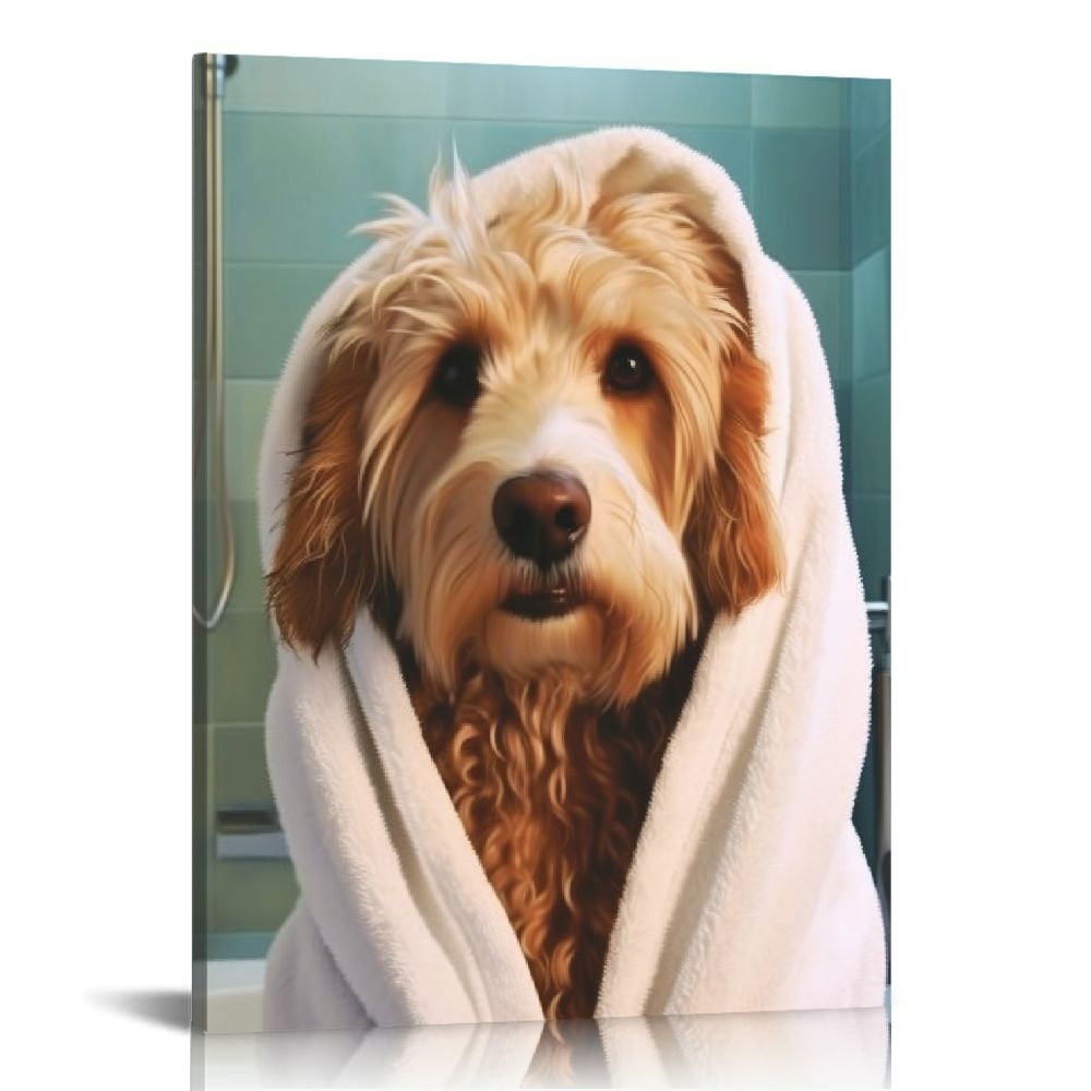 COMIO Dog In Bathroom Wall Art 12x18 Inch Goldendoodle Funny Wall Decor