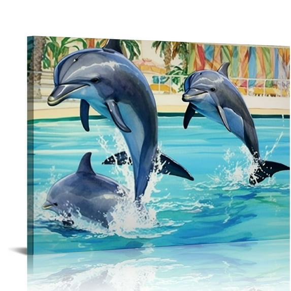 COMIO Dolphin Decor Wall Art Nautical Bathroom Decor Ocean Themed Dolphin Pictures Wall Decor Inspirational Quotes Canvas Print Artwork Home Decoration For Bathroom Living Room Bedroom