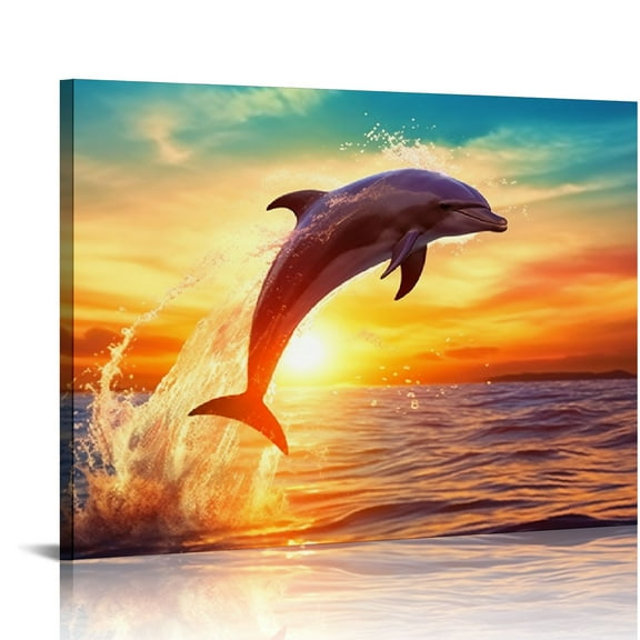 COMIO  Dolphin Wall Art Blue Ocean Jumping Dolphins Animal Bathroom Decor Painting Picture Prints on Canvas Framed Home Wall Decoration