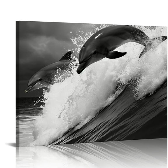 COMIO  Dolphin Wall Art Grey Blue Ocean Sea Animal Picture Bathroom Decor Marine Painting Prints on Canvas Framed Home Child Bedroom Bathroom Wall Decoration