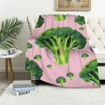 thumbnail image 1 of COMIO Double Sided Reversible Couch Throw Blanket Broccoli-Vegan-Green-Pink Flannel Warm Blanket for Autumn Winter, 1 of 6