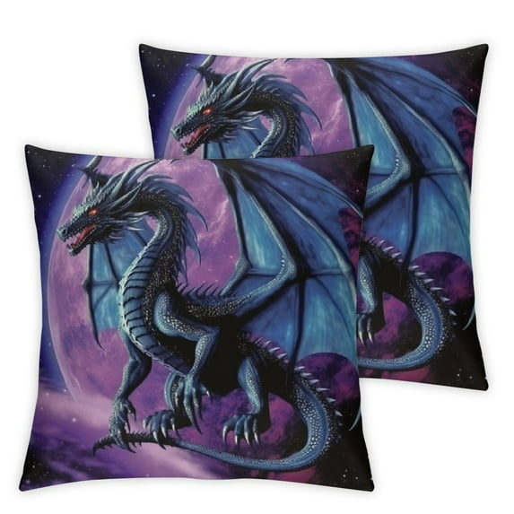 COMIO Dragon Throw Pillow Covers, Purple Nebula Pillow Covers Set of 2, Mysterious Outer Space Decorative Pillow Covers Trippy Safari Wildlife Animals Cushion Cases For Kids Boys Girls Home