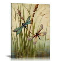 COMIO Dragonfly Canvas Wall Art Decor Vintage Insect Dragonflies Dandelion Picture Print on Canvas Modern Animal Artwork Framed for Bedroom Bathoom Ready To Hang 12x16 Inch