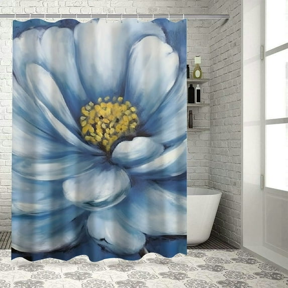 COMIO Durable and Washable Blue Flowers Shower Curtain Multiple Sizes White