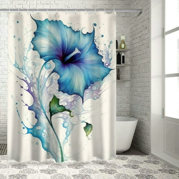 COMIO Durable and Washable Modern Watercolor Abstract Flower Floral Shower Curtain Multiple Sizes White