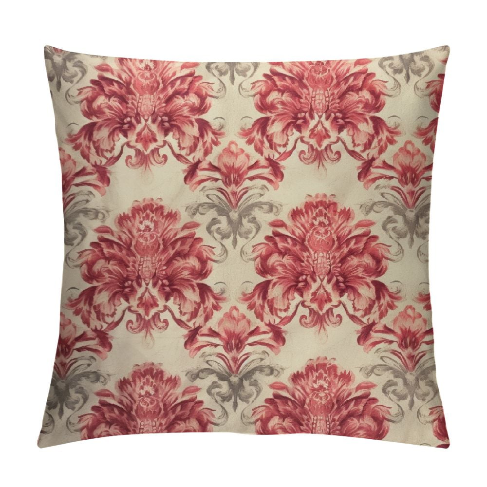 COMIO Dusty Rose Throw Pillow Cushion Cover, Antique Damask Motifs