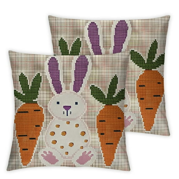 COMIO Easter Bunny Carrot Pillow Cover Pink Rabbits Orange Carrots Decorations Throw Pillows Farmhouse Happy Easter Patio Cushion Case 2pc