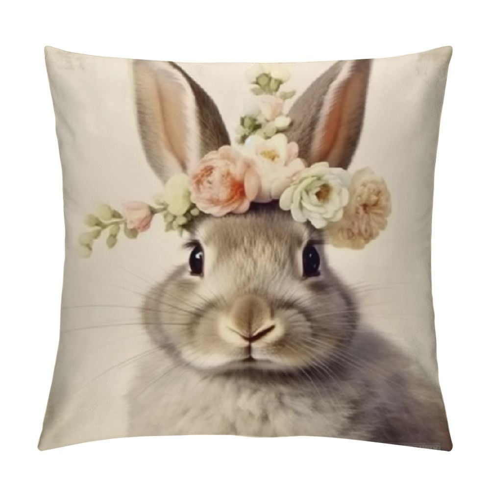COMIO Easter Bunny Throw Pillow Cover Cute Rabbits Bunny Pillows Floral