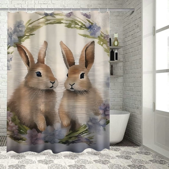 COMIO Easter Bunny with Floral Wreath Durable and Washable Shower Curtain Multiple Sizes White