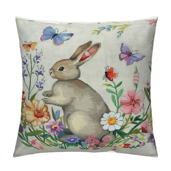 COMIO Easter Lumbar Pillow Cover Easter Bunny Butterfly Flower Throw Lumbar Pillow Cover Seasonal Spring Holiday Cushion Case Decoration for Beding Room Sofa Couch