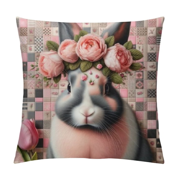 COMIO Easter Pillow Covers, Buffalo Plaid Rabbit Tulip Decor Throw Pillows Spring Holiday Farmhouse Pillowcase Bunny Easter Decorative Outdoor Cushion Case for Couch Home Decorations