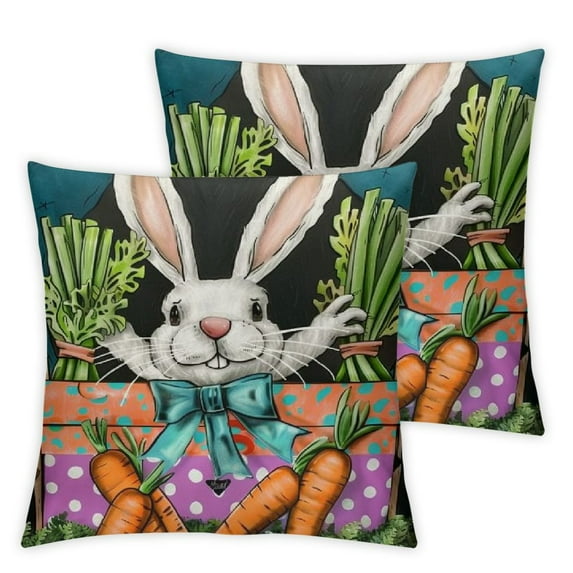 COMIO Easter Pillow Covers Decorative Easter Bunny Eggs Pillow Covers Spring Decorations for Living Room Sofa Couch Bed Patio Indoor Outdoor Happy Easter Home Decor&nbsp;2pc