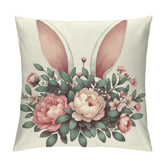 COMIO Easter Pillow Covers,Easter Decorations Happy Easter Spring Wreath Easter Rabbit Flowers Eggs Easter Decorative Throw Pillows for Sofa Patio Indoor Outdoor Home Decor