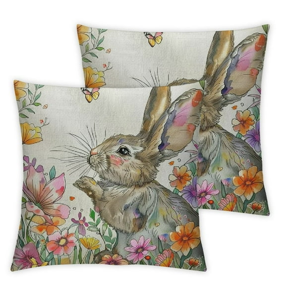 COMIO Easter Pillow Covers Watercolor Easter Floral Bunny Rabbit Spring Flowers Butterfly Easter Decorative Throw Pillow Cover Spring Easter Cushion Case Decorations for Sofa Couch&nbsp;2pc