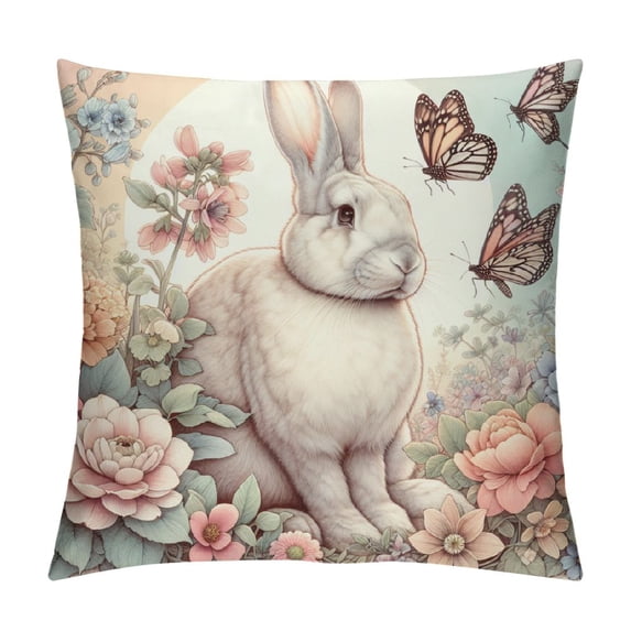 COMIO Easter Pillow Covers Watercolor Easter Floral Bunny Rabbit Spring Flowers Butterfly Easter Decorative Throw Pillow Cover Spring Easter Cushion Case Decorations for Sofa Couch