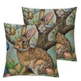 thumbnail image 1 of COMIO Easter Rabbit Throw Pillow Covers Wildlife Eggs Tree Grassland Rustic Farmhouse Lily Floral Green Washable Soft Living Room Cushion Bedroom Decor Sofa Square Pillowcases &nbsp;2pc White, 1 of 6