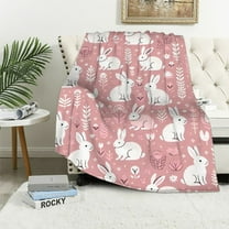 COMIO Easter Throw Blanket: Spring Bunnies and Flowers, Soft Cozy Velvet, Pink Blue White(Spring Bunny)