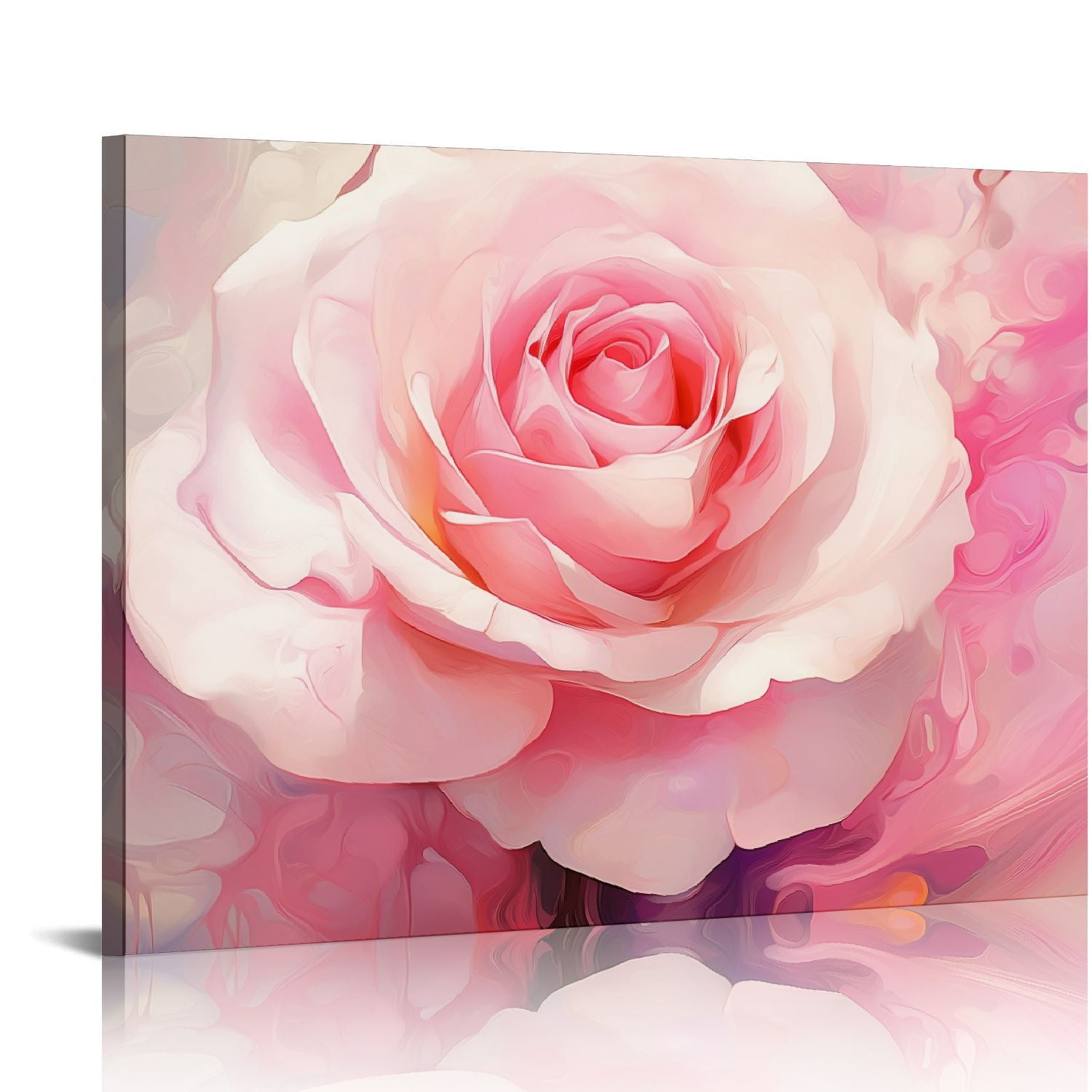 COMIO Elegant Pink Rose Canvas Wall Art Blooming Flower Water Drops ...