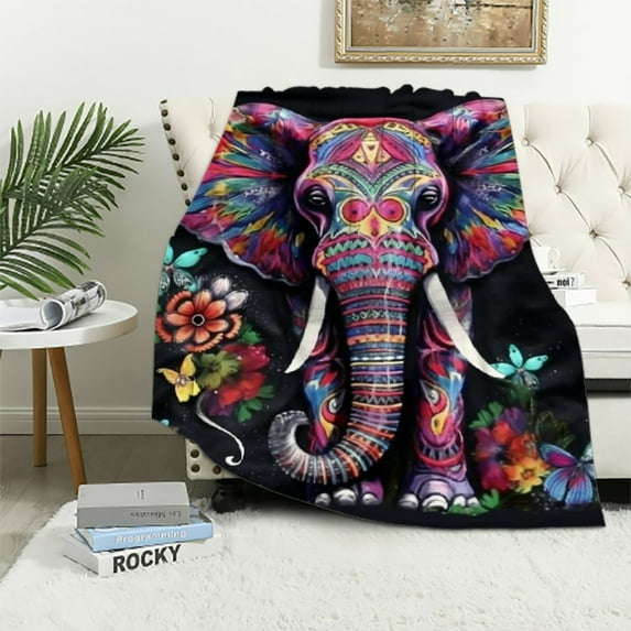 COMIO Elephant Butterfly Blanket Unique Elephant Gifts for Girl, Super Soft Sherpa Blanket Elephant Blanket, Elephant Decorations for Home, Used for Sofa Bed Couch (Elephant)