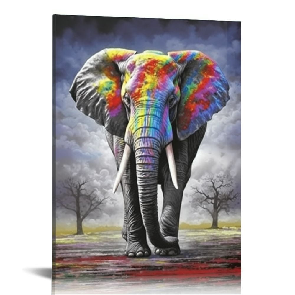 COMIO Elephant Canvas Wall Art Decor Black and White Colorful Animal ...