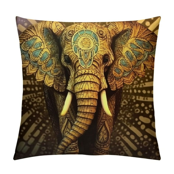 COMIO Elephant Pillow Case Aztec Gold Elephant with Gold Rain Shine Flicker Glow Jewelry Stones Throw Pillow Case Cushion Cover for Men Women Gold Black