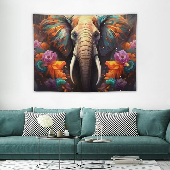 COMIO Elephant Tapestry, Boho Elephant Tapestry Hippie Elephant Floral Art Wall Tapestry, Mysterious Indian Tapestry Wall Hanging For Bedroom Living Room Dorm 40x30 Inch