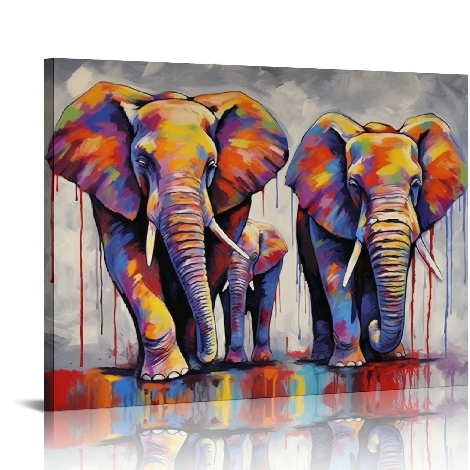 COMIO Elephant Wall Art Canvas Print Baby Elephant Followed the Mother ...