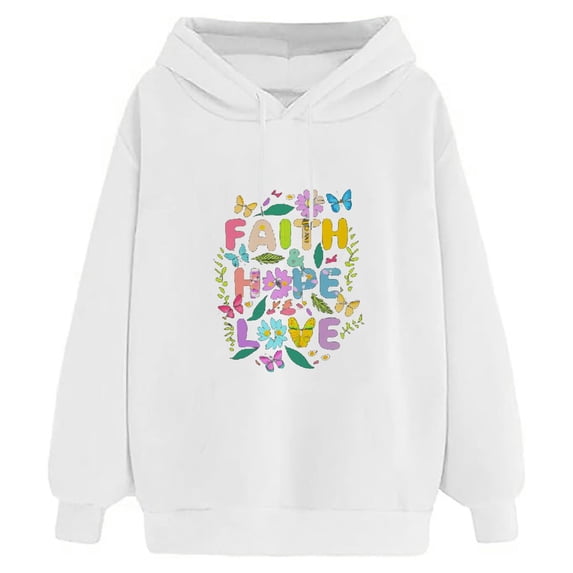 COMIO Essentials Hoodie Women's Long Sleeve White Graphic Sweatshirt White