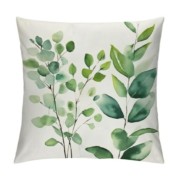 COMIO Eucalyptus Leaves Pillow Covers Summer Spring Watercolor Sage Green Leaf Decorative Pillowcases Soft Outdoor for Sofa Couch Car Bedroom Home Decor