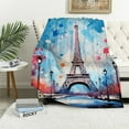thumbnail image 1 of COMIO Excellent Hand Feel Paris Eiffel Tower Flannel Blanket White, 1 of 6