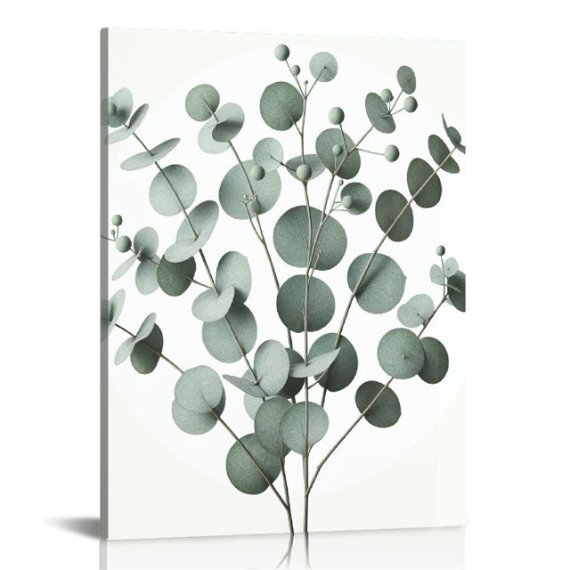 COMIO FRAMED Botanical Plant Wall Art, Light Green Eucalyptus Leaf