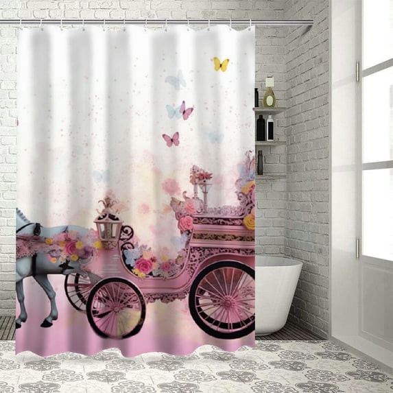COMIO Fairy Girl Flying Butterflies Pink Shower Curtain Multiple Sizes White