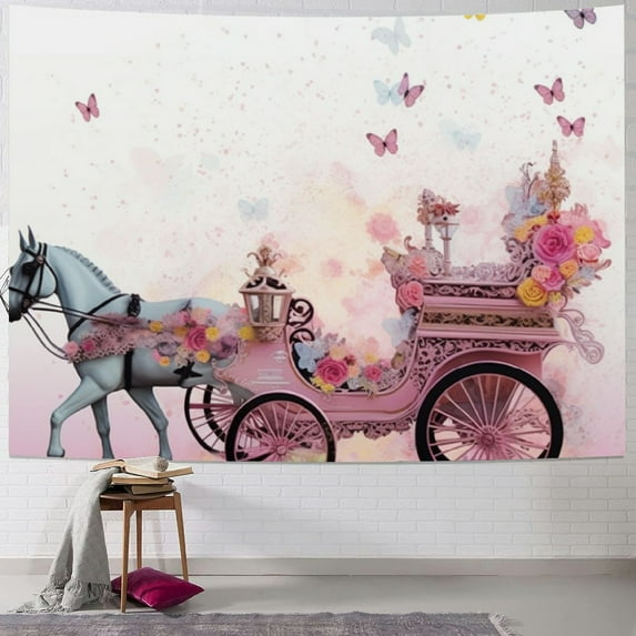 COMIO Fairy Girl Flying Butterflies Pink Tapestry for Living Room Bedroom Dorm Decoration Painting
