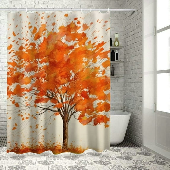 COMIO Fall Autumn Orange Maple Leaves Shower Curtain for Bathroom Decoration White