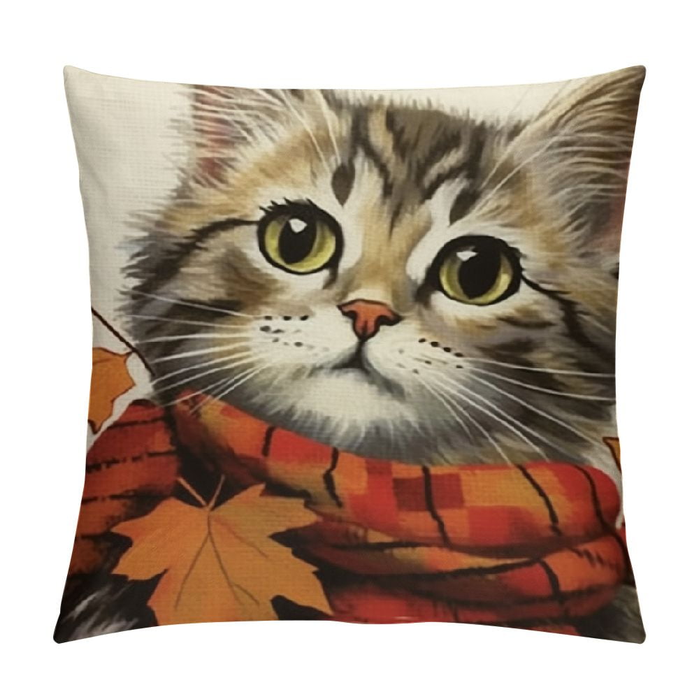NUTEEN Fall Cat Throw Pillow Cover - 12x20 Inch, Autumn Leaves & Kitten Design, Decorative Pillowcase - View #8