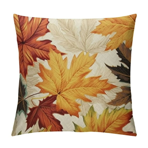 COMIO Fall Leaf Pillow Covers Happy Autumn Maple Leaf Throw Pillowcase Square Fall Decor Fall Thanksgiving Cushion Cover for Sofa Bedroom Indoor Party