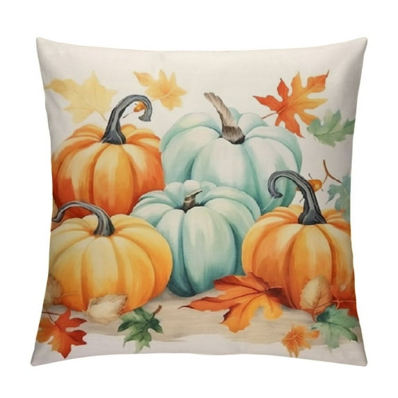 COMIO Fall Maple Leaves Pillow Covers Teal Orange White Green Pumpkins Decorative Couch Pillow Cases Autumn Thanksgiving Throw Pillows Farm Decor For Room Porch Patio Couch Outdoor