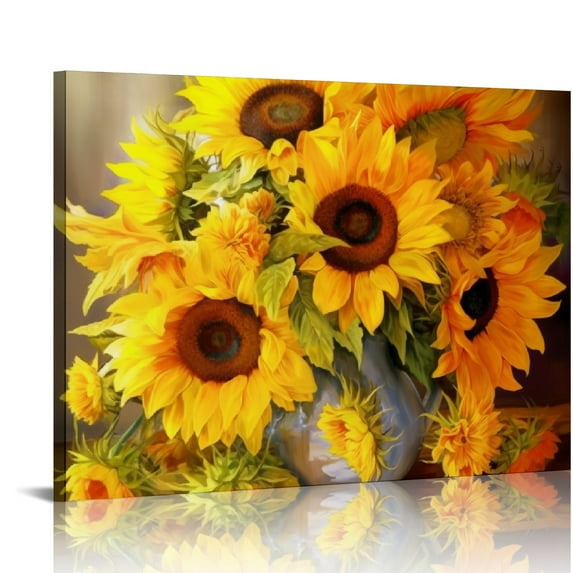COMIO Fall Sunshine Sunflower Bathroom Decor Wall Art Farmhouse Kitchen Paintings for Wall Decorations Countryside Vintage Framed Canvas Artwork Printing for Living Room Bedroom