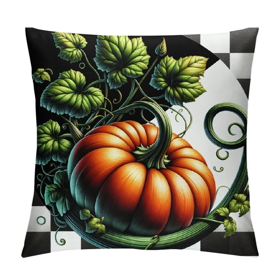 COMIO Fall Throw Pillow Covers Buffalo Plaid Pumpkin Maple Leaves Decorative Pillow Cases Thanksgiving Autumn Square Pillow Covers Farmhouse Home Decor For Sofa Couch Porch Outdoor