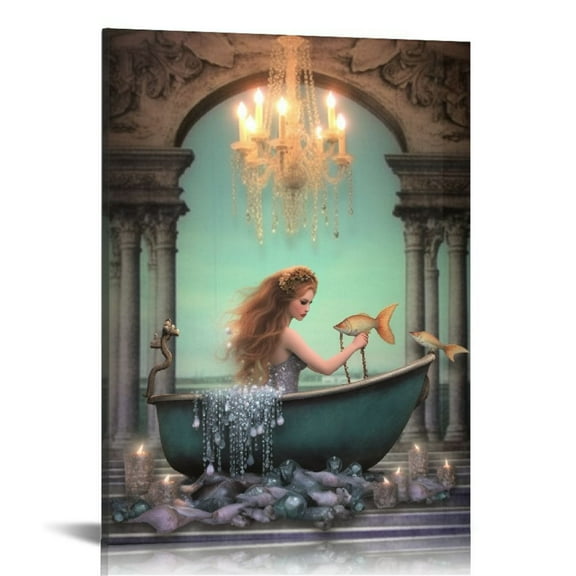 COMIO  Fantasy Mermaid Luxurious Bathtub Lighted Canvas Print Wall Art Home Décor