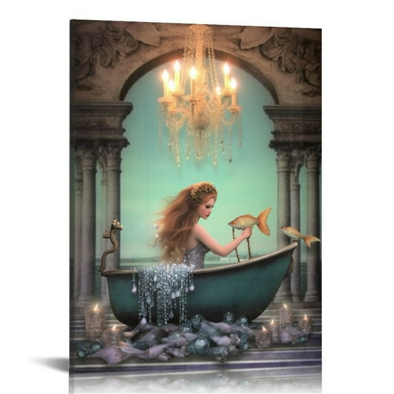 COMIO Fantasy Mermaid Luxurious Bathtub Lighted Canvas Print Wall Art Home Décor