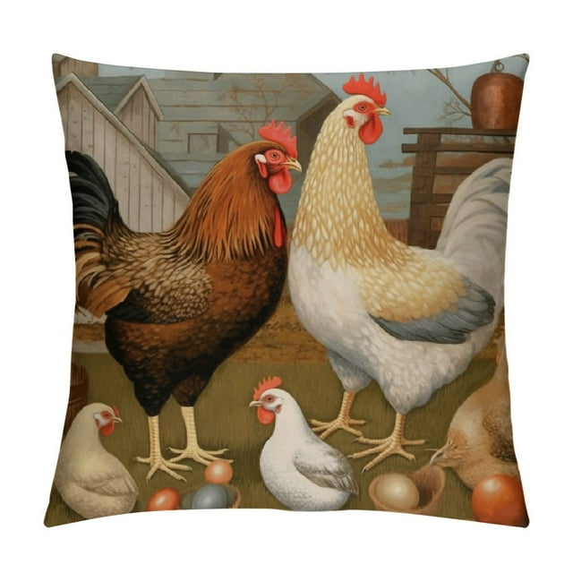 COMIO Farm Animals Roosters Pillow Cover Vintage Rustic Farmhouse