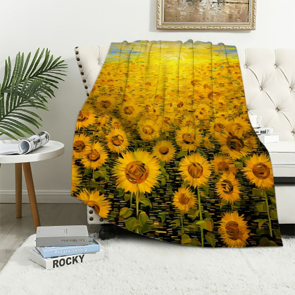 COMIO Farm Garden with Sunflowers XL Blanket Fine Art Gift Throw Woven