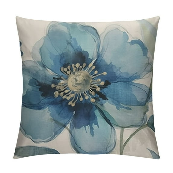 COMIO Farmhouse Blue Flower Pillow Covers,Vintage Oil Painting Birds Orchid Floral Garden Square Pillow Cushion Cases, Aesthetic Room Decor for Outdoor Sofa Bedroom Blue